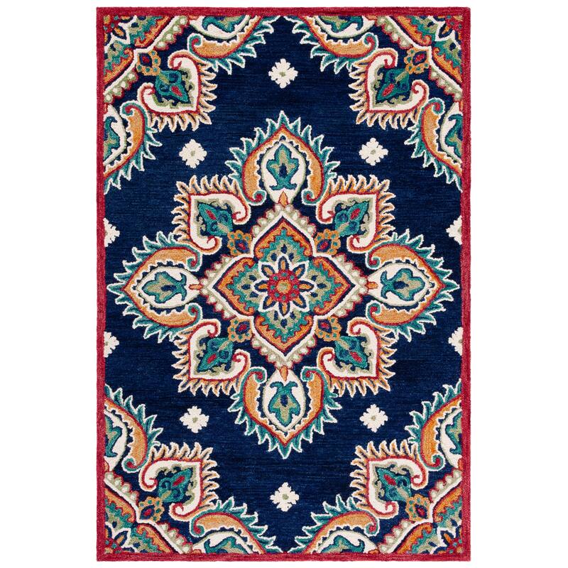 SAFAVIEH Handmade Blossom Annemarijn Medallion Wool Rug - 5' x 8' - Navy/Ivory