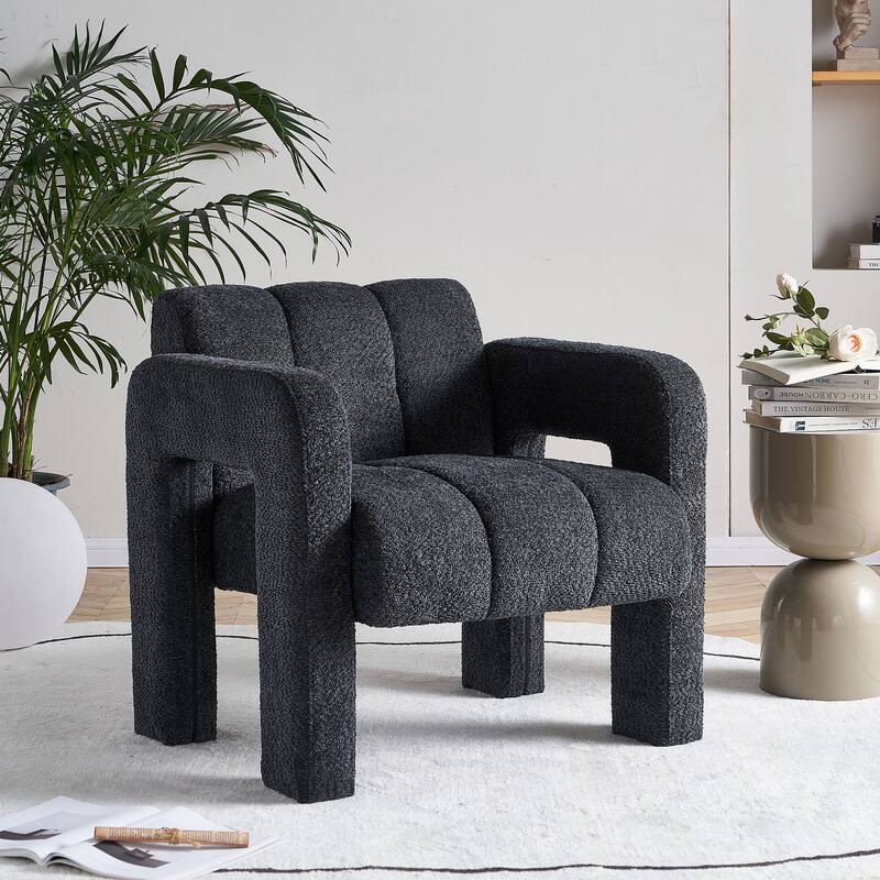Modern 31.10" Boucle Upholstered Accent Chair with Plush Seat Cushion, Easy Assembly, and Comfortable Design - Dark Grey
