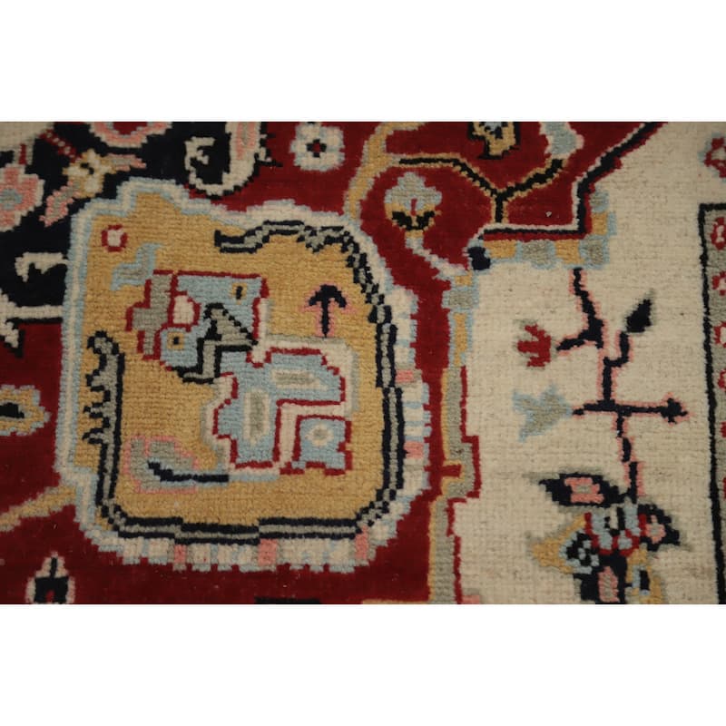Hand Knotted Oriental 100% Wool Carpet Traditional Medallion Beige & Ivories Heriz (serapi) Area Rug - 9' 0'' X 6' 2''