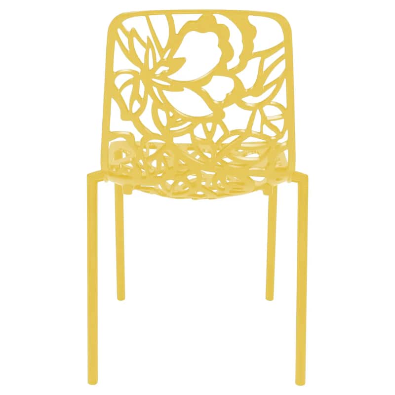 Devon Aluminum Floral Cutout Stackable Dining Chair for Dining Room, Patio, or Garden