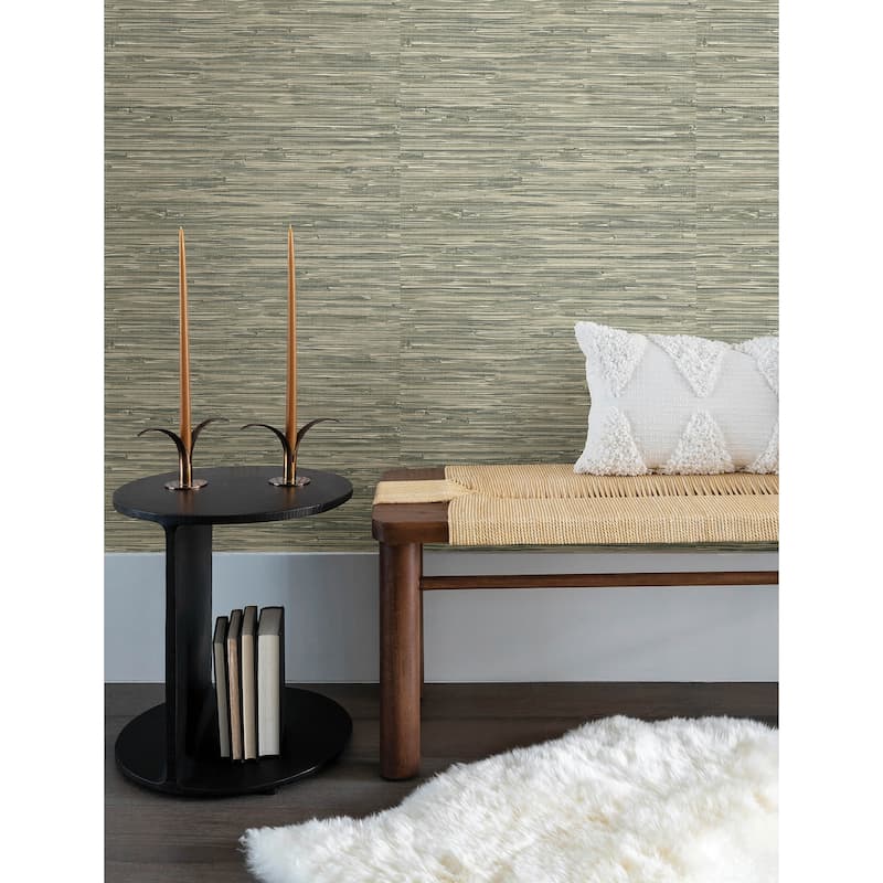 A-Street Prints Exhale Moss Woven Faux Grasscloth Wallpaper
