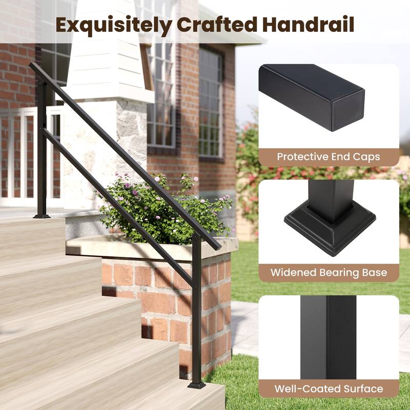 Gymax Metal Handrail 0-5 Steps w/Flexible Angle Adjustment