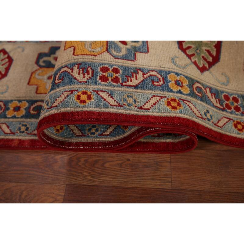 Geometric Red Kazak Area Rug Handmade Oriental Wool Carpet - 6'8" x 9'9"
