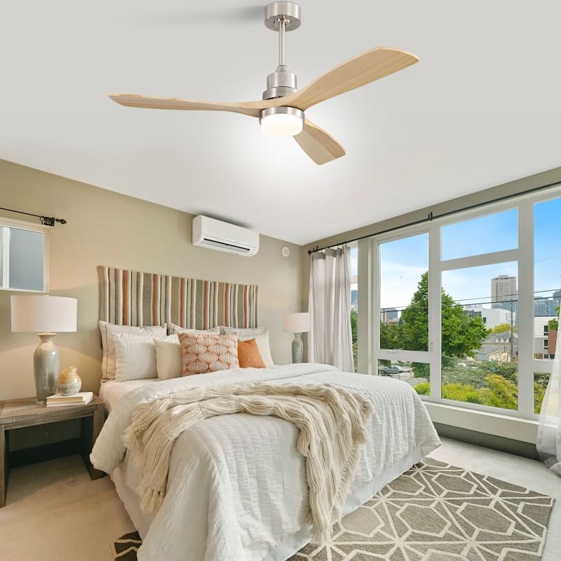 Sofucor 52" Indoor Wood Ceiling Fan Light with Remote, Integrated Light Optional