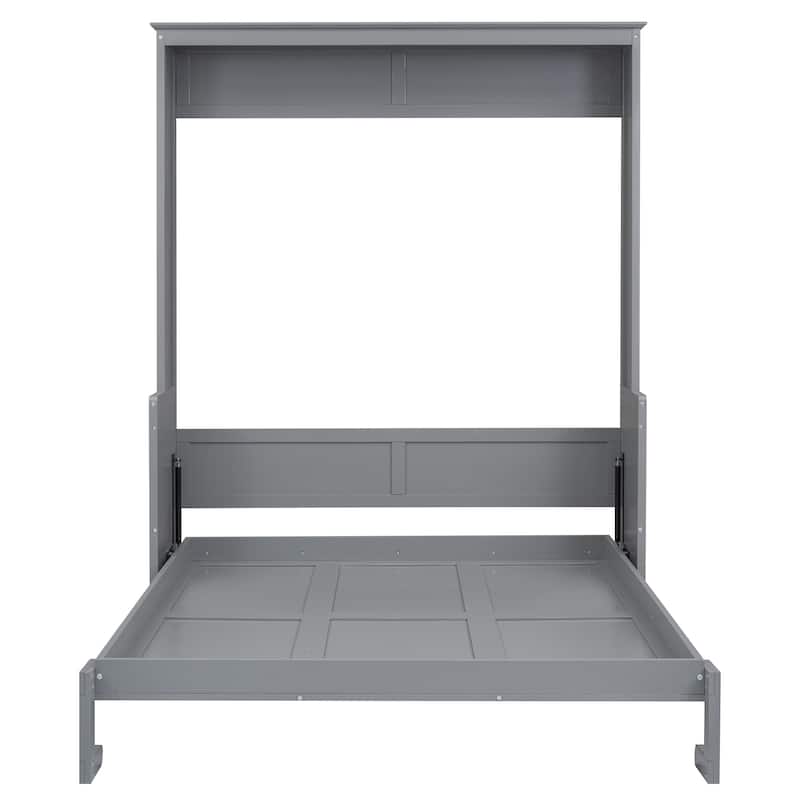 Queen Size Murphy Bed w/Shelf Foldable Platform Bed, Wooden Vertical Hidden Wall Bed Frame for Bedroom, Guest Room