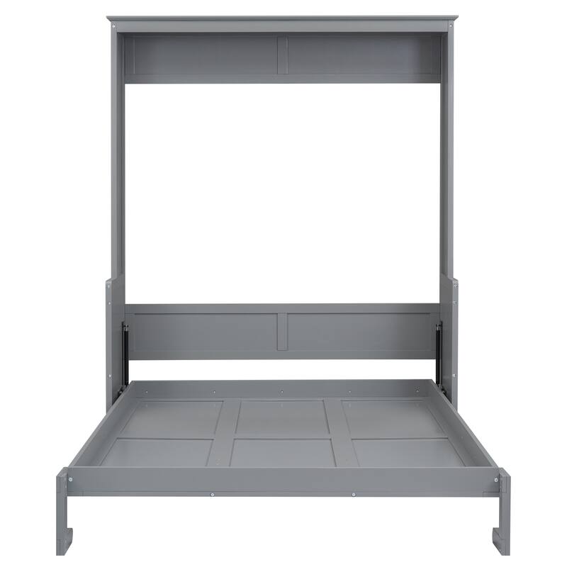 Space-Saving Queen Size Murphy Bed with Shelf, Gray