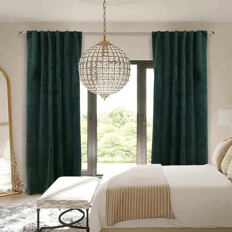Seren Room Darkening Dual Header Velvety Curtain Panel - 50" x 84" - Dark Green