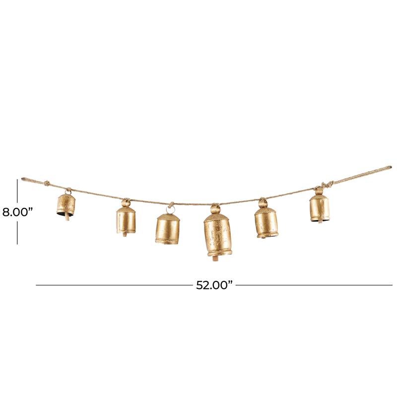 Gold Metal Tibetan Inspired String Hanging Decorative Cow Bell with Jute Hanging Rope