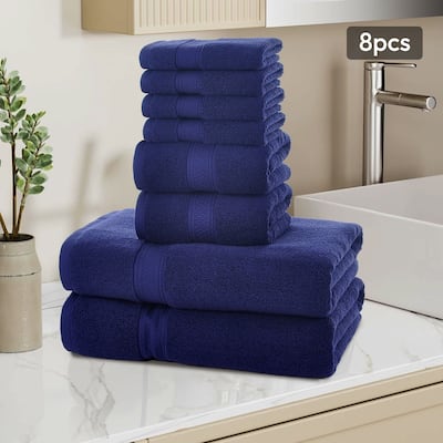 Extra Large 8 Pieces Bath Towel Set, 100% Cotton Highly Absorbent Towels for Bathroom