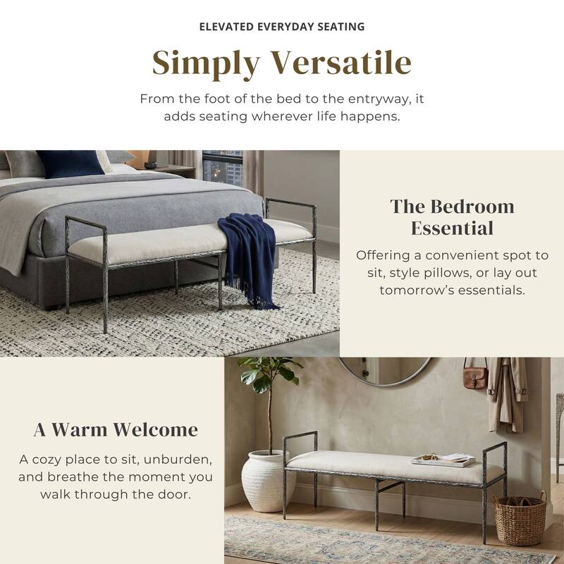 247 Shop At Home Lalia Modern 59-inch Metal Padded Upholstered Accent Bench