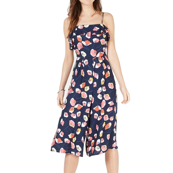 Trixxi Jumpsuit Blue Size XL Junior Cropped Floral Printed Ruffled. Opens flyout.