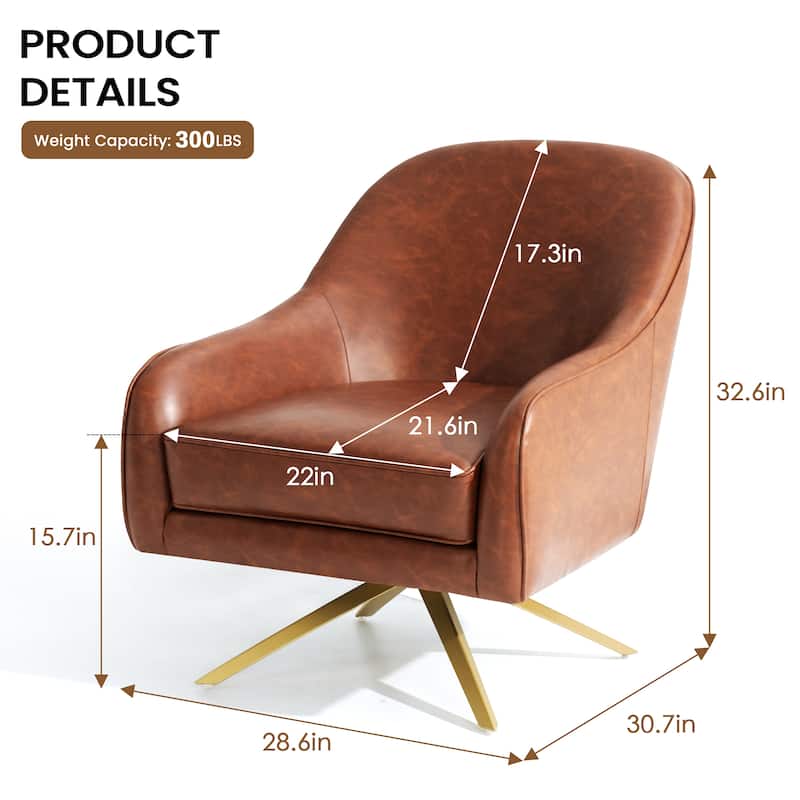Modern Upholstered 360-degree Swivel Accent Chair Faux Leather Sofa Chair