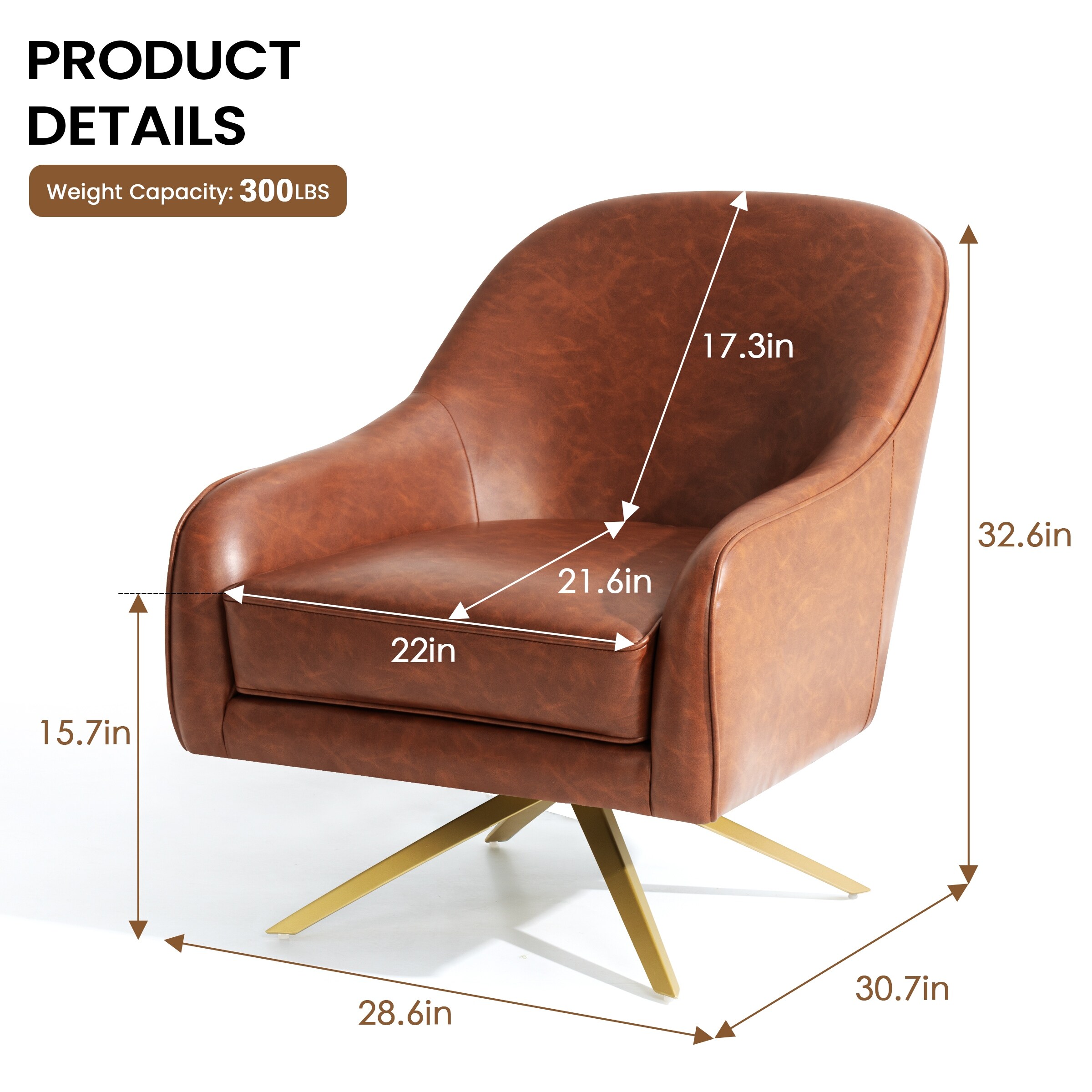 Swivel Club Chair PU Leather Leisure Armchair Upholstered