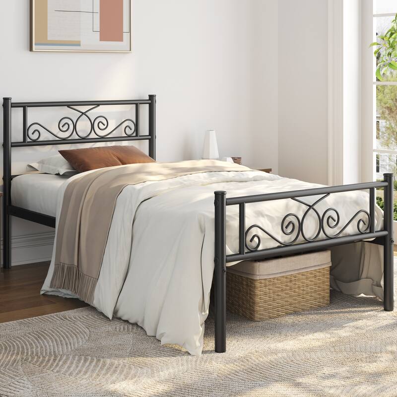 Yaheetech Classic Platform Bed Metal Frame with Headboard - Black - Twin
