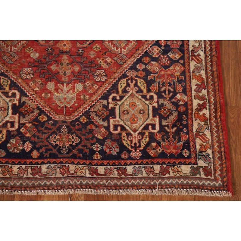 Pre-1900 Antique Vegetable Dye Shiraz Persian Rug Handmade Wool Carpet - 3'5"x 4'9"
