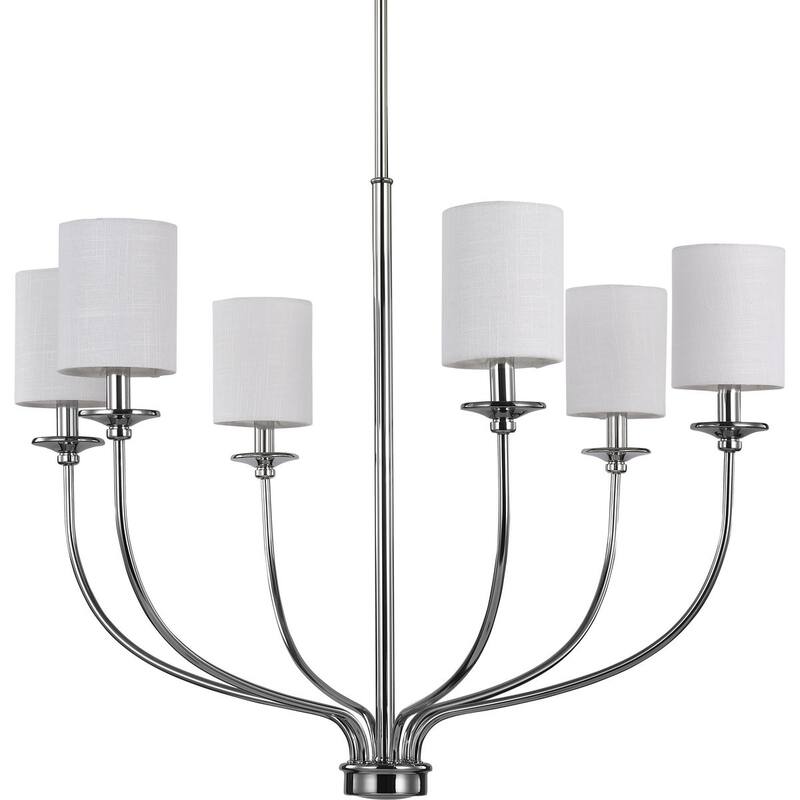 Bonita Collection 6-Light Polished Chrome White Linen Fabric Shade Luxe Chandelier Light - 31.200" x 18.600" x 11.000"