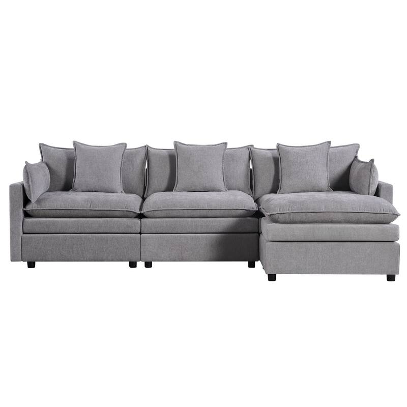 108.66"Chenille L-shaped Sectional Sofa with Convertible Chaise,Comfy Cloud Couch Deep Sectional Sofa with Ottomans