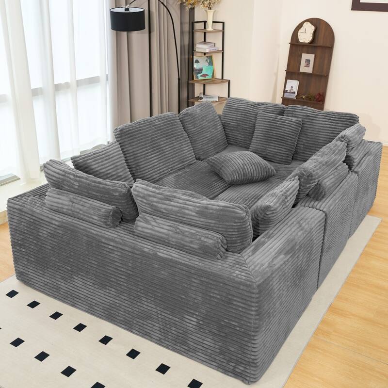 135.5" Modular Corduroy 6-Seater U-Shaped Sectional Sofa with Reversible Design