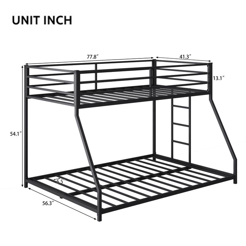 Twin Over Full Metal Bunk Bed with Removable Stairs, Heavy Duty Frame and Guardrails, No Box Spring Needed
