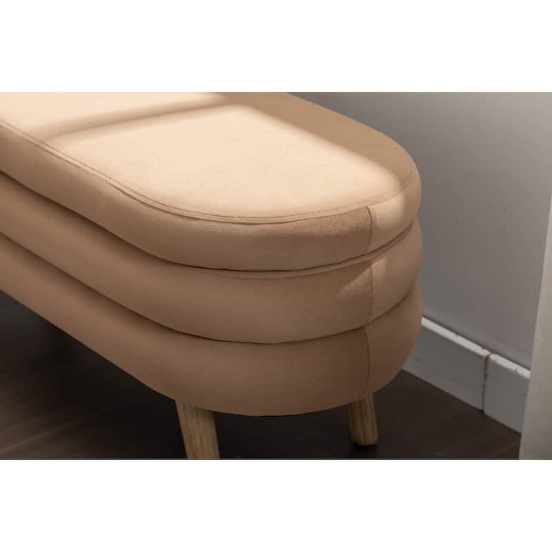 Velvet Fabric Storage Bench Bedroom Bench With Wood Legs For Living Room Bedroom