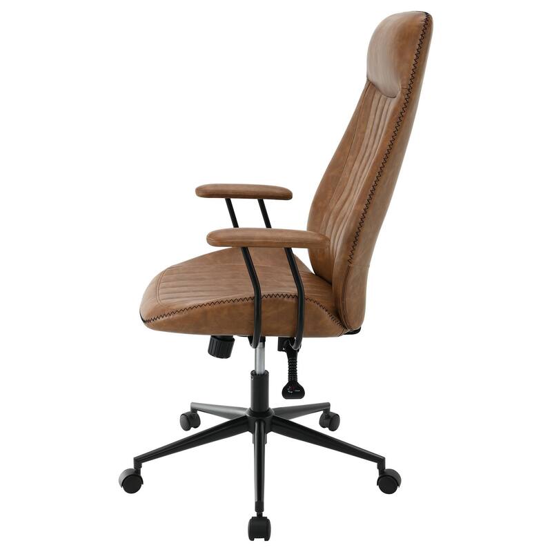 Anie Adjustable Desk Chair, Rolling Base, Brown Tufted Faux Leather