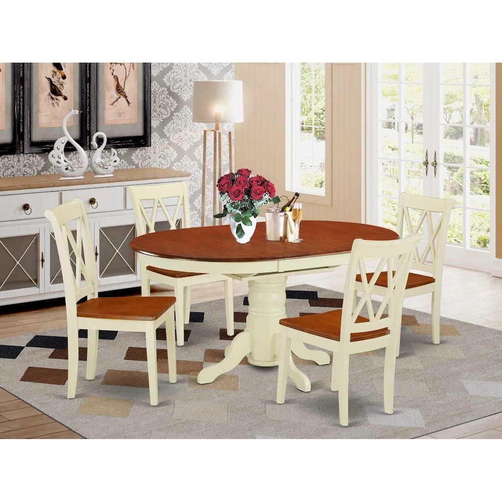 HomeStock 5-Piece Oval Buttermilk & Cherry Finish Solid Wood Top Dining table with 4 Chairs with Cross Back