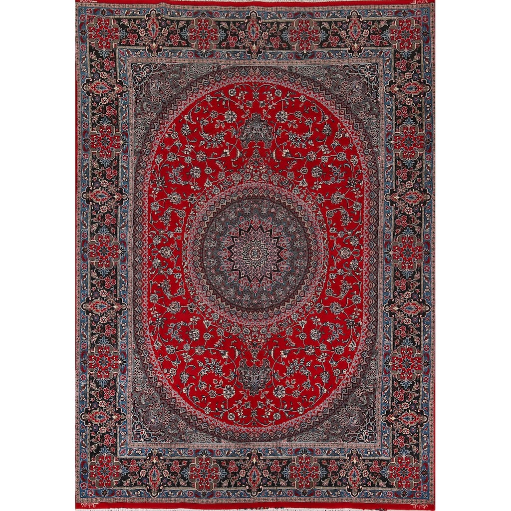 Traditional Red Floral Kashan Turkish Rug Machine-Made Carpet - 9'7" x 12'9"