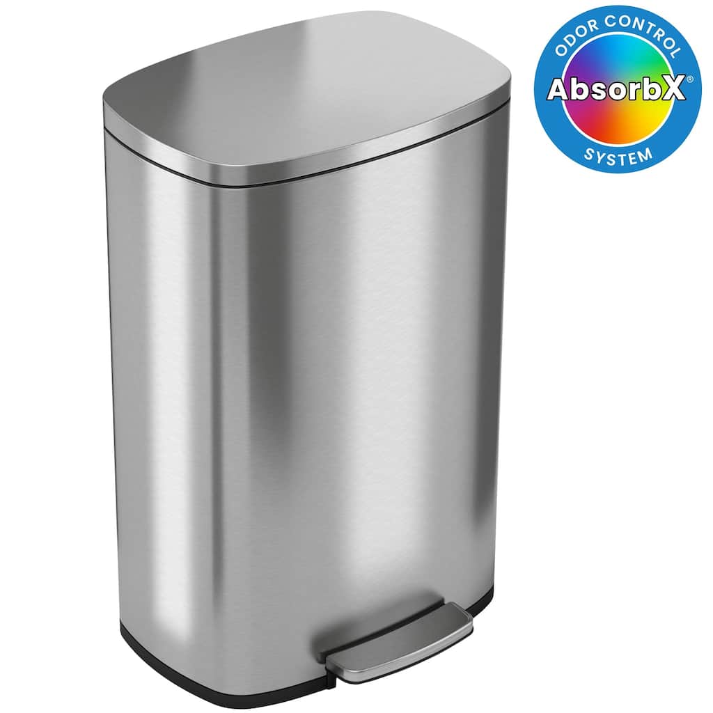 iTouchless 13.2 Gallon / 50 Liter SoftStep Stainless Steel Kitchen Trash Can with Odor Filter