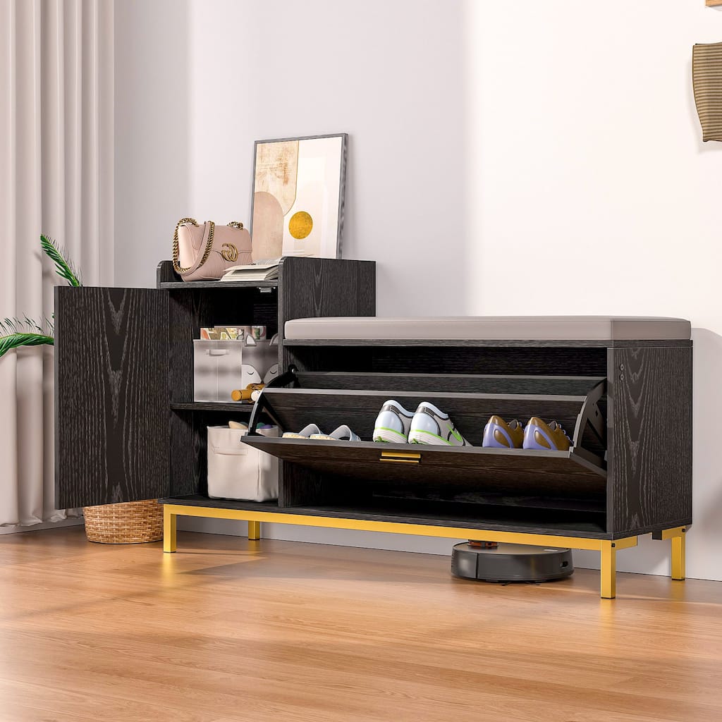 Entryway Shoe Cabinet Shoe Storage Bench with Padded Seat, Shoe Rack for Hallway, Bedroom, Living Room