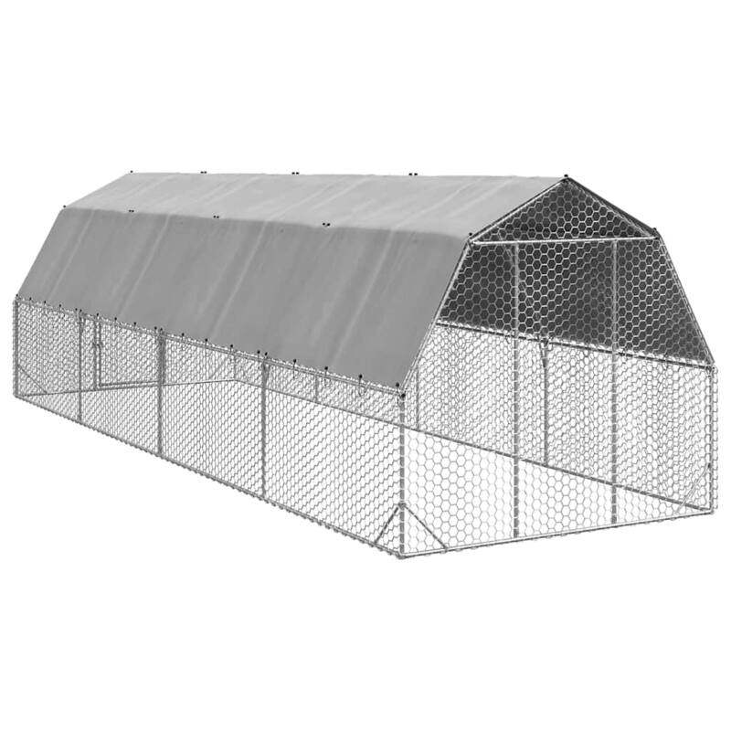 vidaXL Chicken Run Galvanized Steel 8.2ft x 26.2ft x 7.4ft - 315 x 98.4 x 88.6