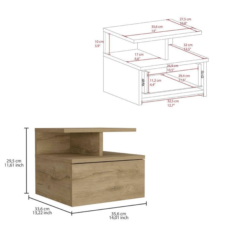 Adele Floating Nightstand with Open Shelf, Drawer, White