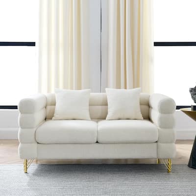 60Inch 2 Seater Fabric Sectional Sofa with 2 Pillows, Ivory