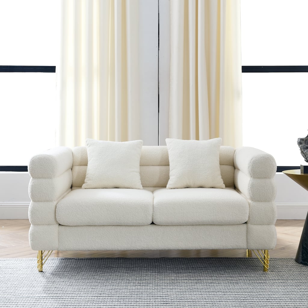 60Inch 2 Seater Fabric Sectional Sofa with 2 Pillows, Ivory