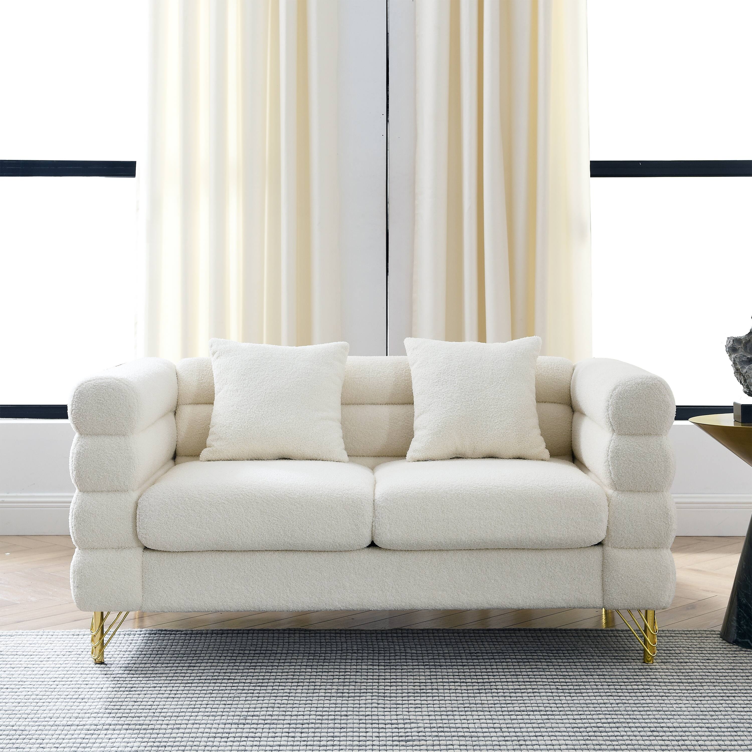 Streamline Lounge Loveseat Sofa, Living Room Ivory Deep Seat Loveseat