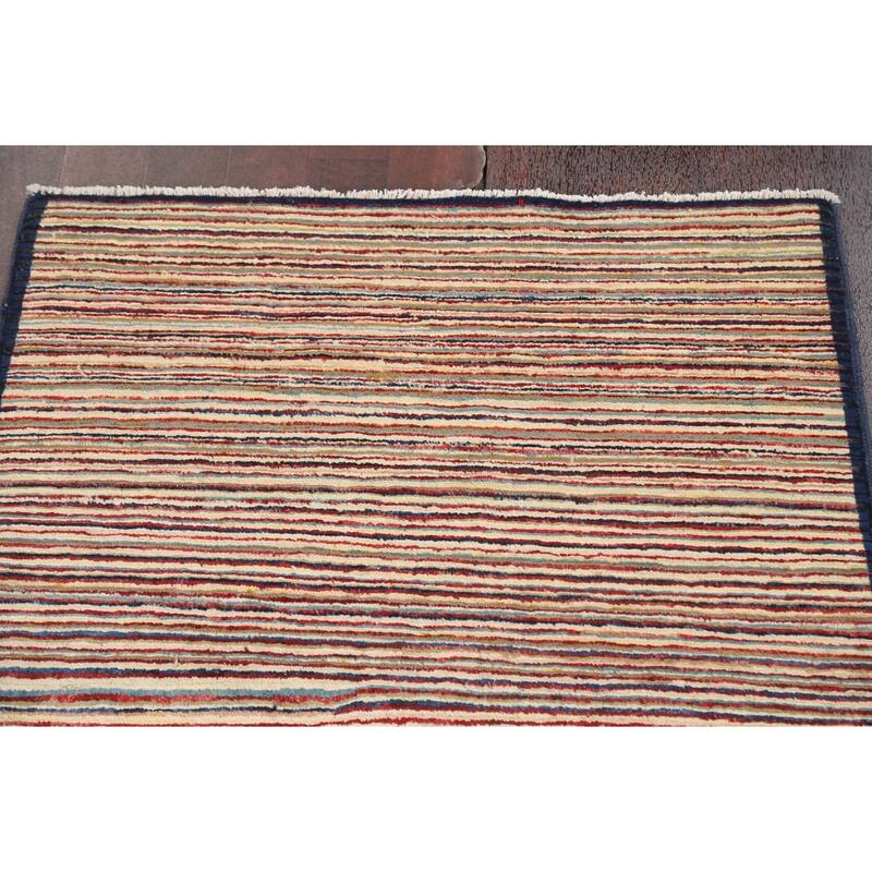 Modern Striped Gabbeh Kashkoli Oriental Wool Area Rug Handmade Carpet - 2'9" x 3'10"