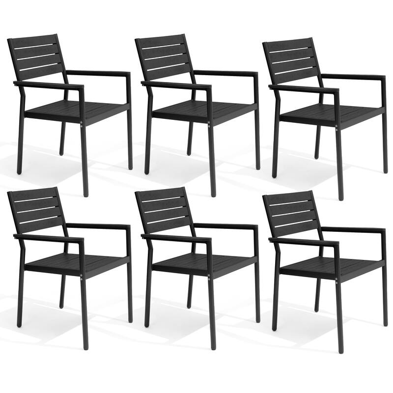 VredHom Outdoor Patio Aluminum Stackable Dining Chairs with Armrest - Black-6PC