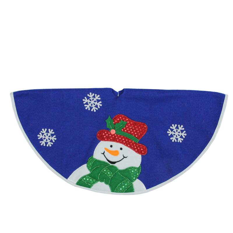 20" Blue and White Embroidered Snowman Mini Christmas Tree Skirt - 20