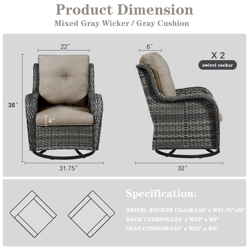 Gymojoy 4 Pieces Outdoor Wicker Swivel Glider Chairs
