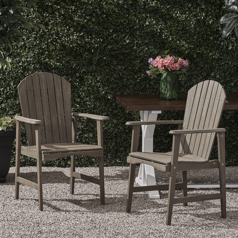Roomfitters Outdoor Accent Wooden Dining Chairs, Set of 2, Stylish and Durable Weather-Resistant Design for Patio and Garden Use - Grey