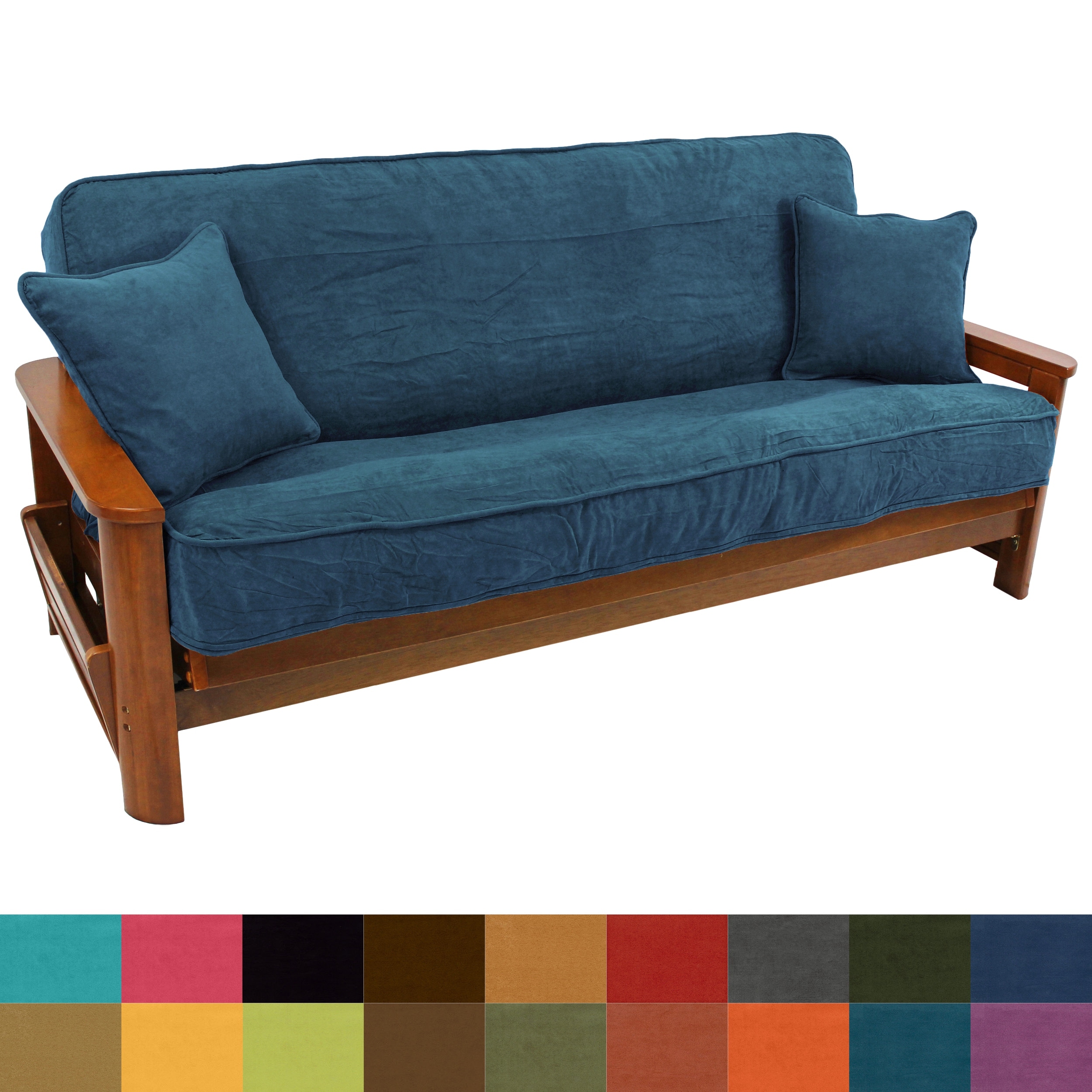 Microsuede Full-Size 8-10 Inch Thick Futon Cover Set with Two Throw Pillows (Cover Only) - Full