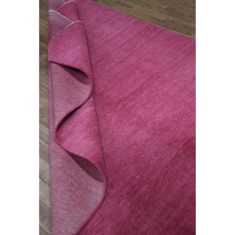 Hand Knotted Oriental 100% Wool Carpet Modern Solid Pink Gabbeh Area Rug - 9' 2'' X 6' 2''