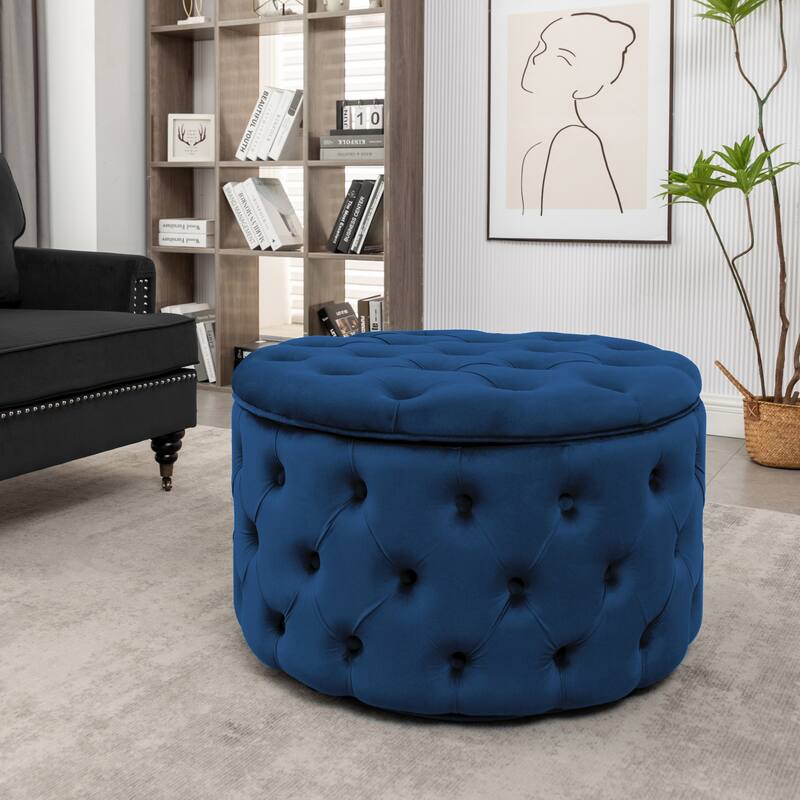 Porthos Home Fiene Velvet Upholstered Round Storage Ottoman