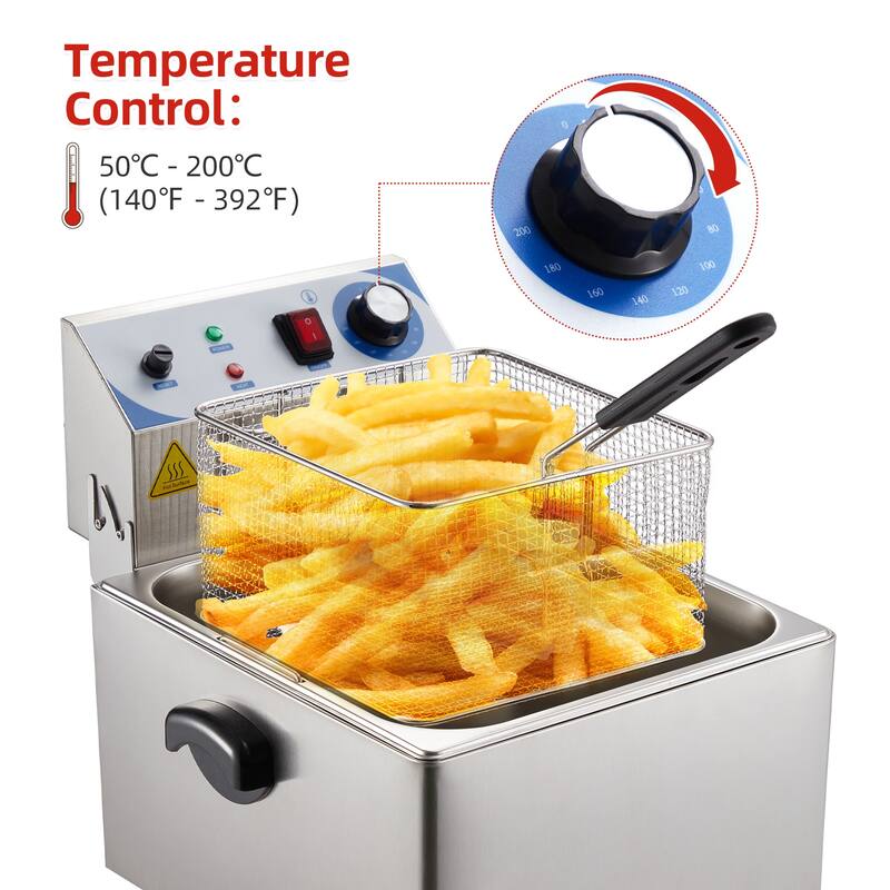 Commercial Stainless Steel Electric Deep Fryer with Basket and Lid