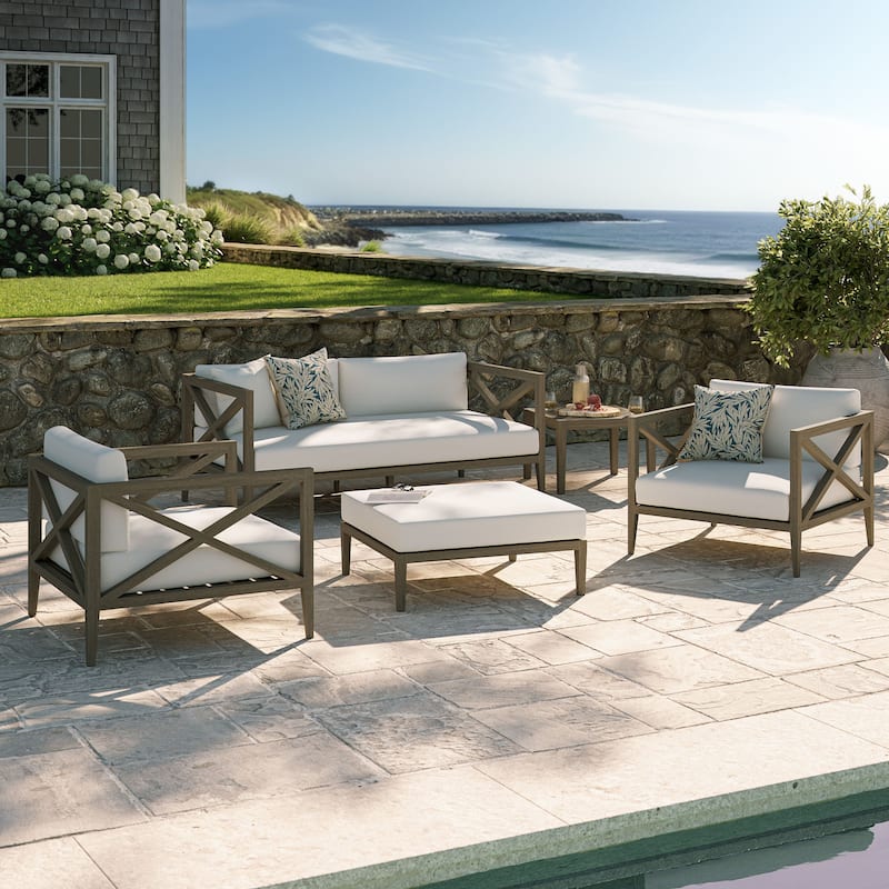 Northlake 5-Piece Outdoor Patio Teak Wood Furniture Set - Weathered Gray