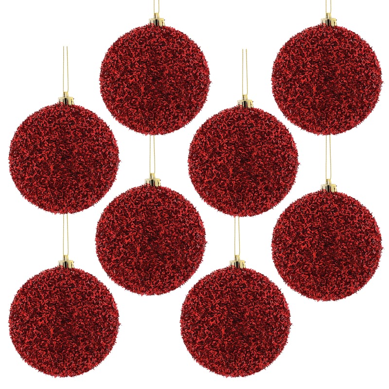 100mm Shatterproof Plastic Tinsel Ball Ornament Set of 2