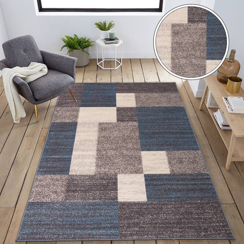 World Rug Gallery Modern Boxes Design Non-slip (Non-skid) Area Rug