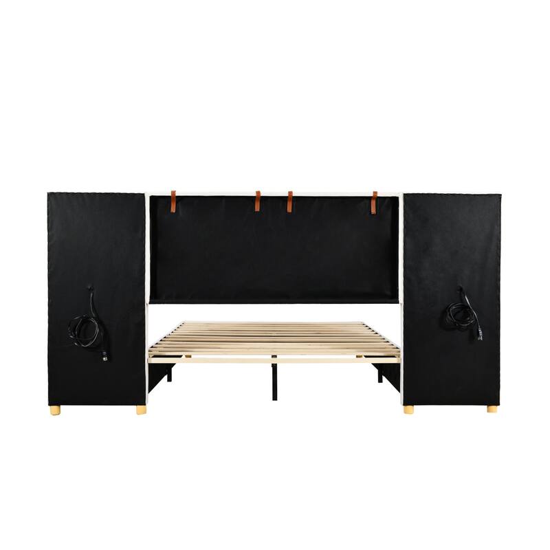Upholstered Platform Bed with Two Outlets and USB Charging Ports