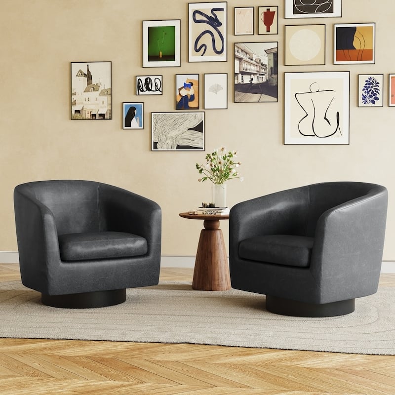 Faux Leather Accent Barrel Chair with Swivel Base