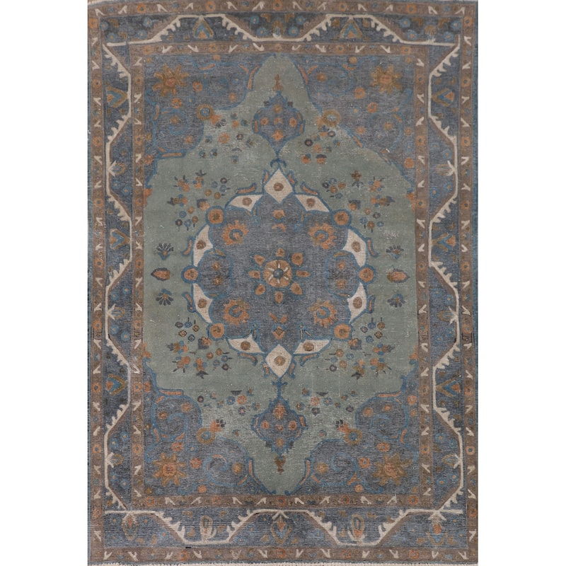 Distressed Over-Dyed Tabriz Persian Antique Rug Handmade Wool Carpet - 6'3"x 9'0"