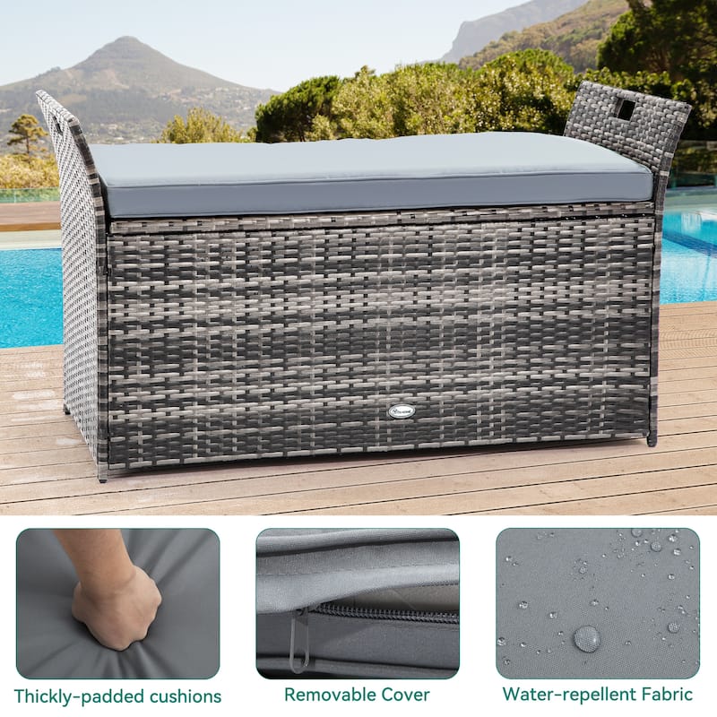90 Gallon Outdoor Wicker Deck Box - N/A